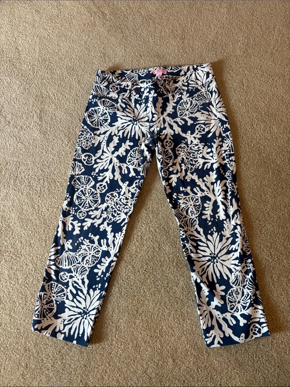 Lilly Pulitzer Navy, White Trim Floral Pants